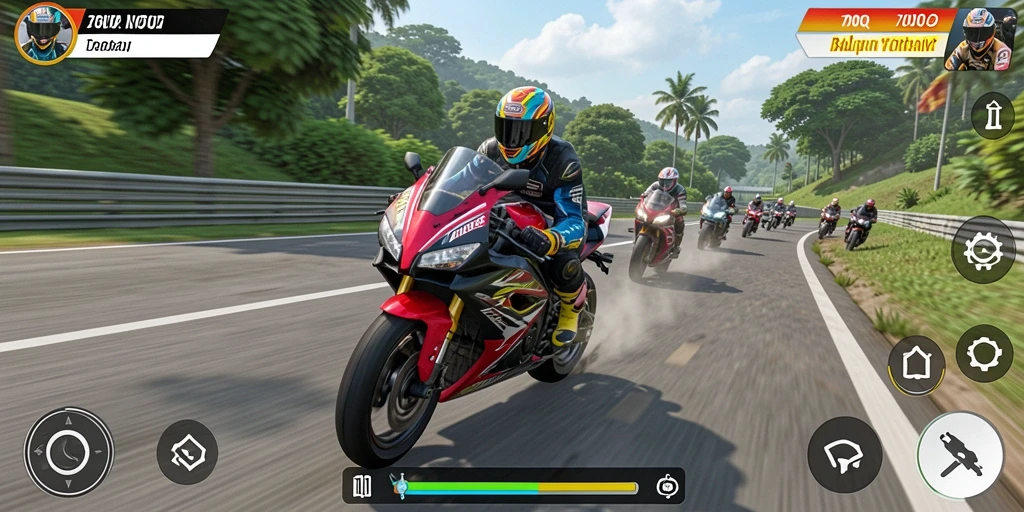 Screenshot utama menampilkan balapan motor yang mendebarkan di 700Q.