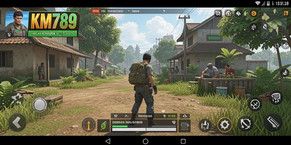 Screenshot dari gameplay KM789 yang menampilkan interaksi karakter dan desain rumah.
