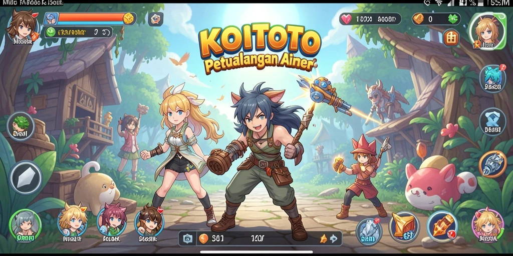 Tampilan berwarna-warni dari gameplay KOITOTO yang penuh aksi.