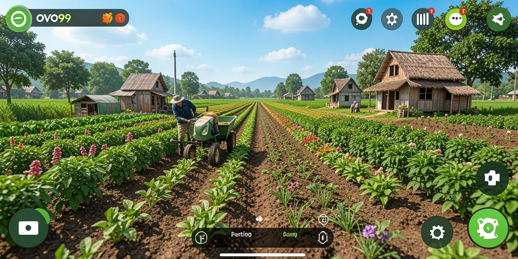 Tampilan gameplay OVO99 dengan aktivitas pertanian yang seru.