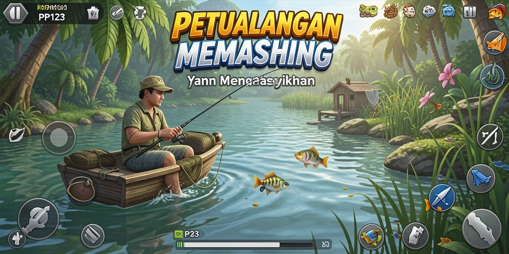 Gameplay PP123 menampilkan momen seru dalam memancing di berbagai lokasi.